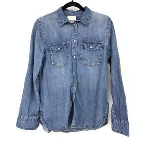 J.Crew Womens Slim Denim Button Down Shirt Western Style Blue Long Sleeve Size S